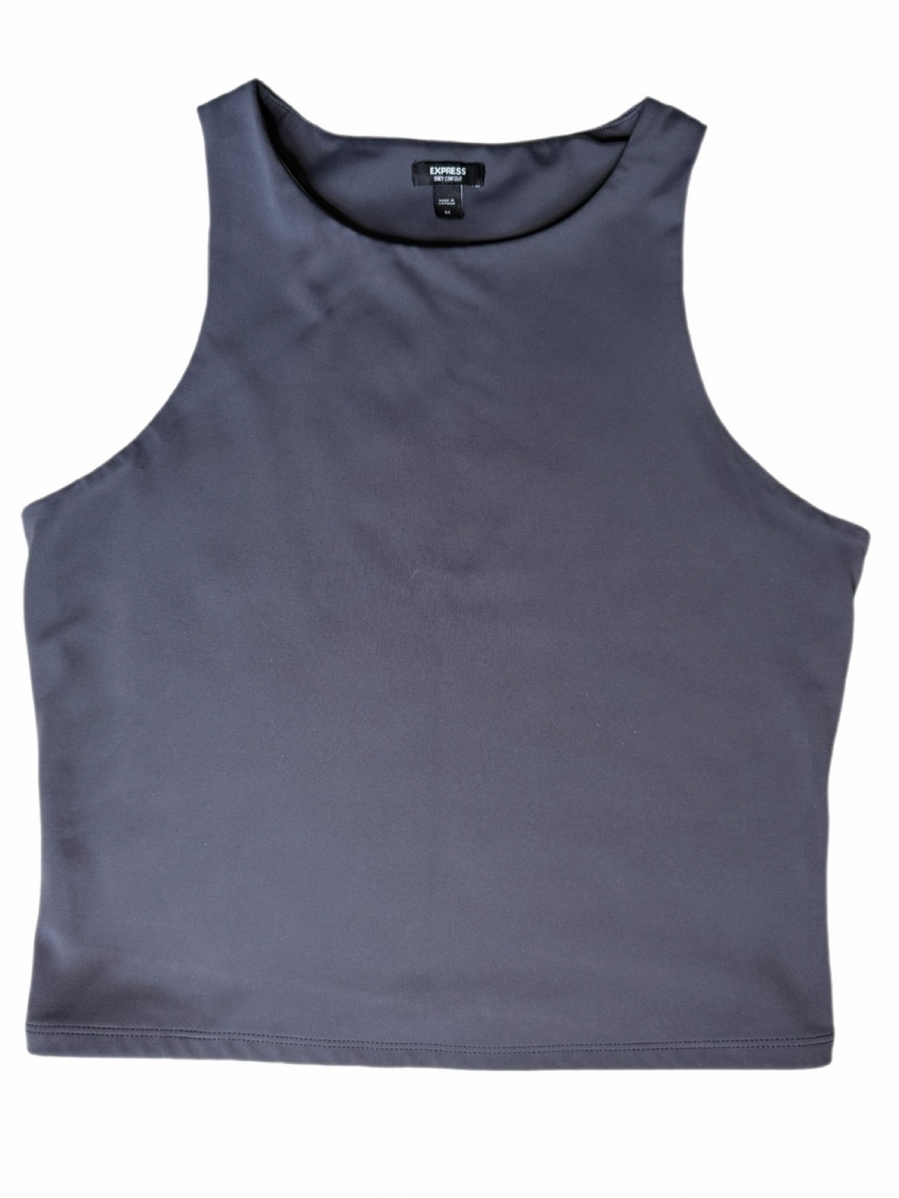 Express Body Contour Beautiful Blue Sleeveless Crop Tank - Minimal Crew Neck